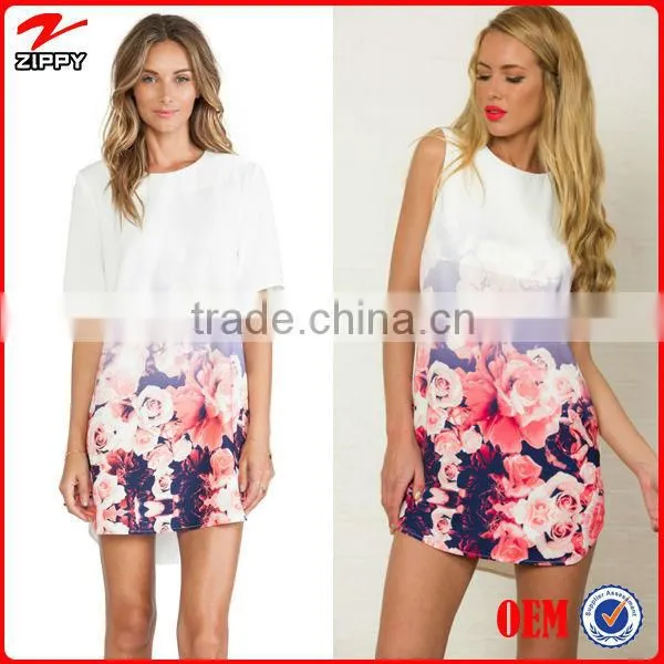2015 New arrival white dress summer dress women homecoming dress with floral printing