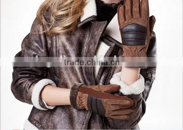 2014 Women Fahion Brown Suede Leather Glove