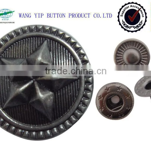 21mm metal brass five star shape snap button made in china