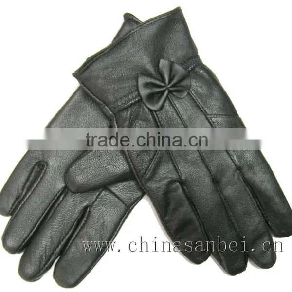 Lady Bowknot Real Genuine Leather Gloves LG-02 photo-3