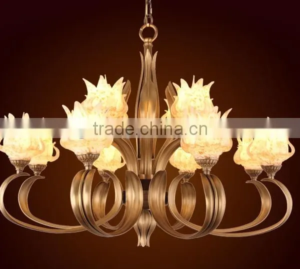 Modern Glass Chandelier Vintage Retro Brass Copper Metal Chandelier Lustrous Patterned Glass Hanging Lighting photo-3