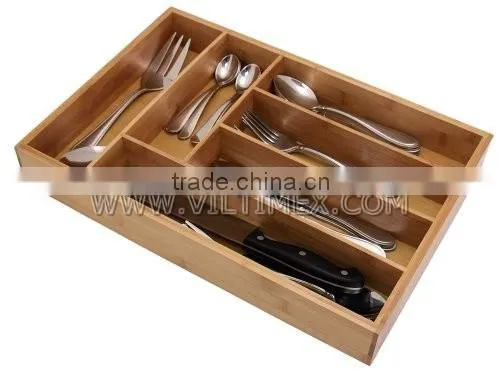 Wooden Drawer Cutlery Storage Tray, Bamboo Kitchen Cutlery Tray