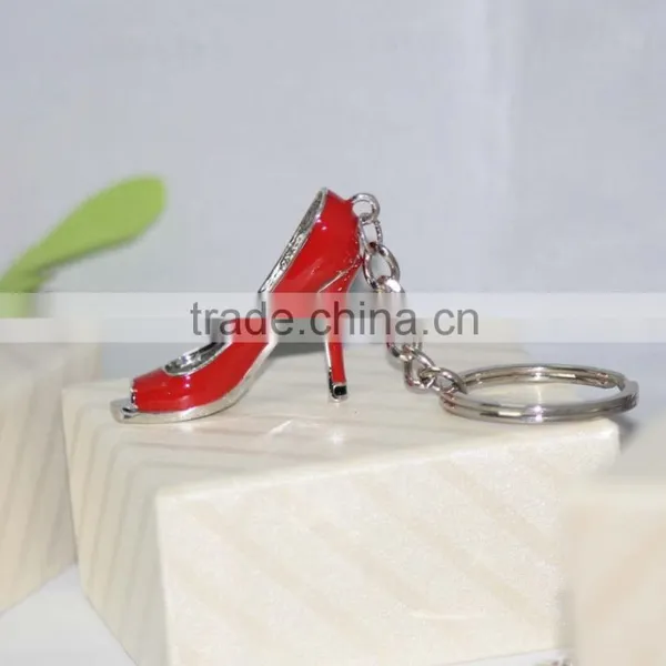 Yiwu Factory Supply Metal Key Chain Alloy Enamel Chemical Wheat Red High-heeled Shoes Keychain photo-2