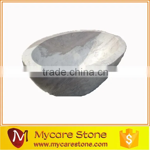 Hand-made Craving Stone Bathtub, Polished White Marble Bathtub photo-2