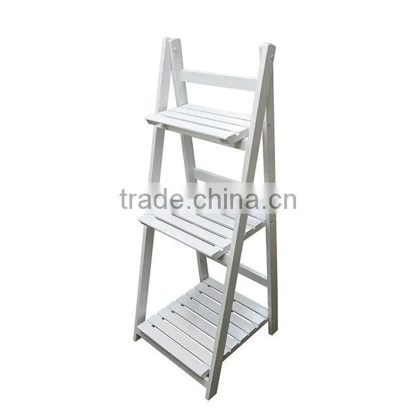 Wooden White Garden 3 Tier Shelf Plant Pot Rack Stand