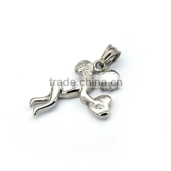 Simple Design Unisex Silver Wign Charm Jewelry Stainless Steel Angel Heart Pendant Necklace photo-3