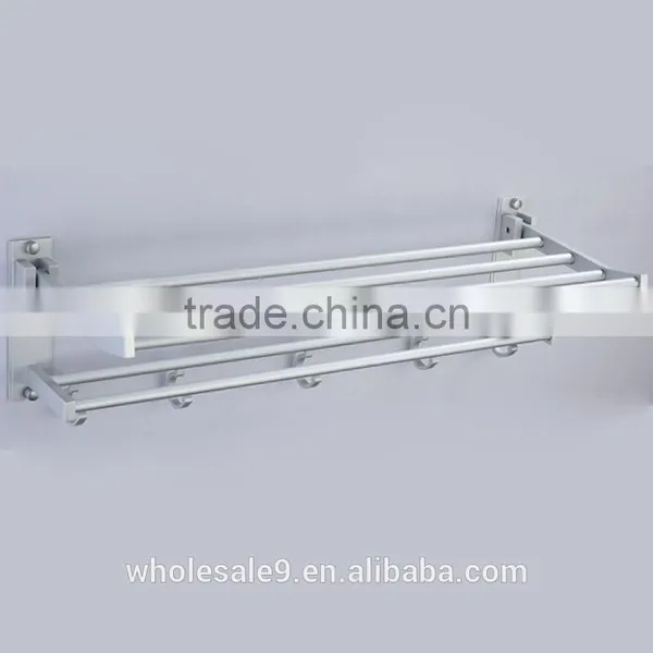 TOWEL RACK SHELF PREMIUM ALUMINUM SILVER FOLDED BATH WITH 5 HOOKS SHELF WASHCLOTH HOLDER photo-3
