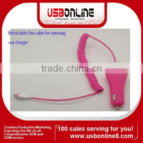 Colorful Data Charger Retractable Line Cable for Sumsung + Car Charger