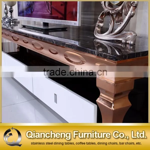 Golden tv Stand Design With Manmade Stone Top photo-5