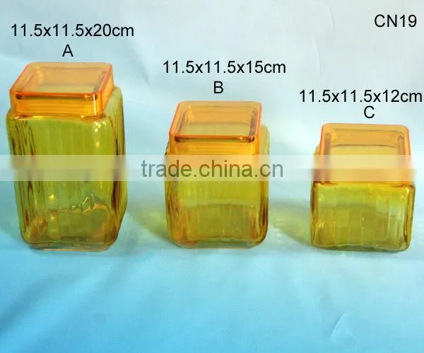 3 Sizes Yellow Square Glass Cookie Jars With Plastic Lid