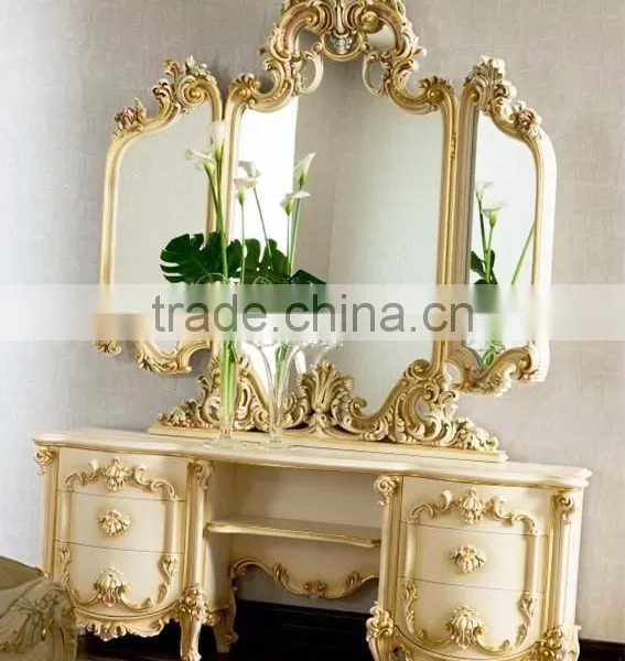 New Arrival Elegant Classic French Rococo Floral Painted Golden Vanity Dressing Table for Noble House BF12-05254b photo-4