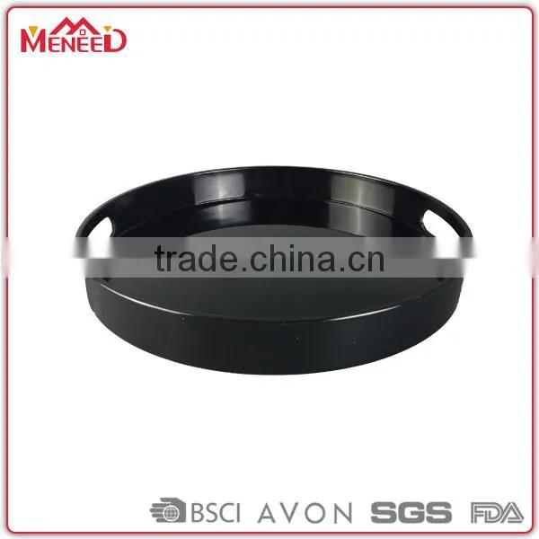 Supreme Quality Thick Wholesale Hot Sale Melamine Plain Black Round Serving Tray With Handles photo-2