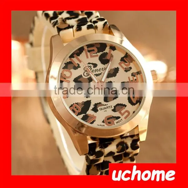 UCHOME Wholesale Fashion Stainless Steel Back Leopard Geneva Silicone Watch Woman photo-4