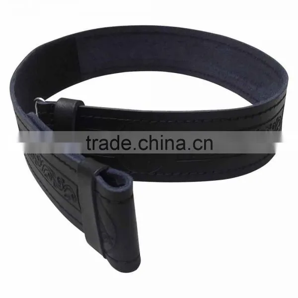 Scottish Black Leather Belt Masonic, Thistle Plain Kilt Belts Without Buckle photo-3