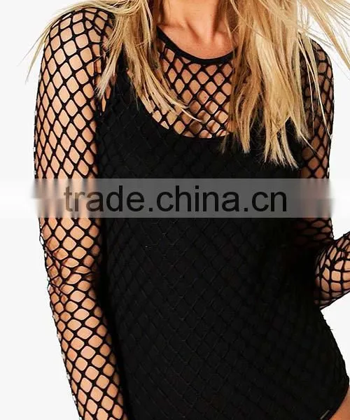 2016 Cheap Wholesale Custom Fashion Sexy Girl Black Mesh Bodysuit For Women photo-3
