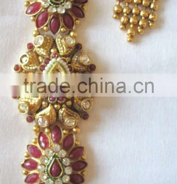 GOLD Plated Polki Kundan Long Necklace EARRING Set photo-2