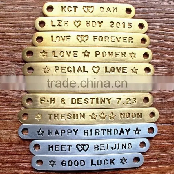 Metal Logo Tag Leather Bracelet Bangle Custom Letter Stamped Charm Leather Bangle Bracelet Promotion Leather Bracelet photo-4