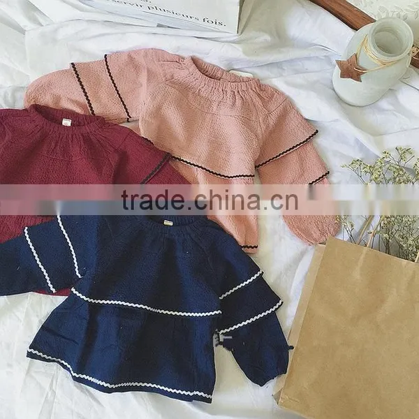 1-4 Years 2017 Wholesale Autumn Cotton Full Sleeves Wave Kids Girls Blouses photo-5