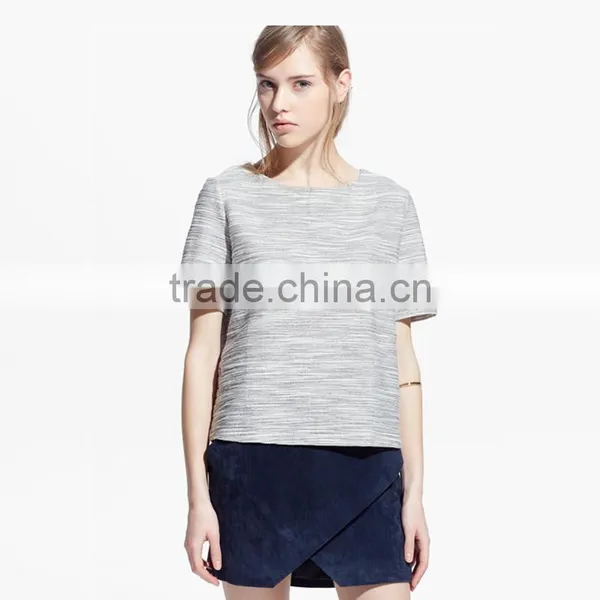 2015 Wholesale Fashion Ladies Short Sleeves Pure Color Grey Color 100%cotton T-shirt photo-3