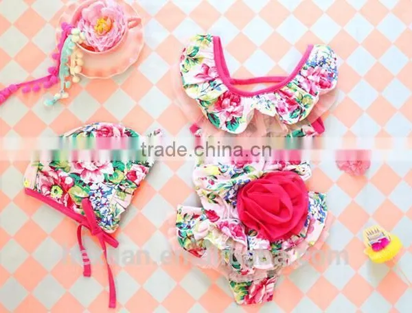 Children Girls Ruffle Bathing Suit 2pcs Toddler Baby Girls Swimwear Bikini Kids Girls 3-Pieces Bikini Cap Set photo-4