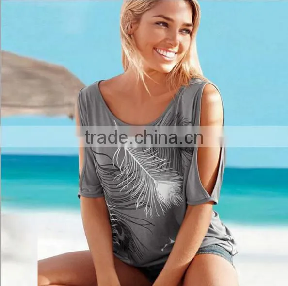 Europe and the United States the New Feather Printed Off-the-shoulder Round Collar Big Yards photo-3