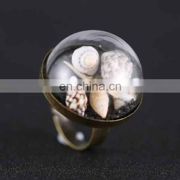 Fashion Vintage Style Antique Copper Ring Couch Black Mini Sand Ring Dome Dangle Adjustable Ring photo-3