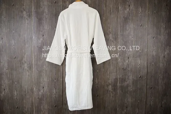 Terry 100% Cotton Bathrobe Shawl Collar White Long Hotel photo-4