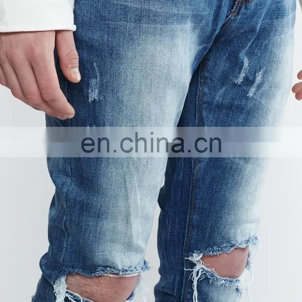 DiZNEW OEM Custom USA 98%cotton Skinny Blue Ripped Jeans Men photo-3