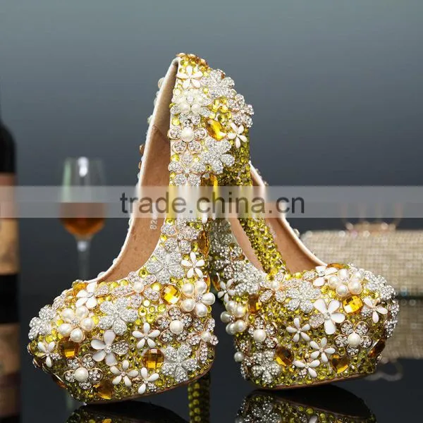 C71584A Ladies Party Wear Shoes Gold Women Wedding Shoes