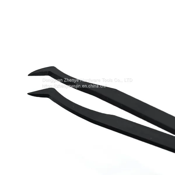Tweezers Industrial Flat Head Carbon Fiber Plastic Anti-static Elbow Black Plastic Round Head Pointed Tweezers Flat Head 93306 photo-4