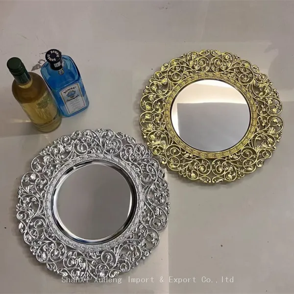 Luxury Gold Mirror Plastic Round Charger Plates Decorative Dinner Dishes & Plates For Wedding photo-3