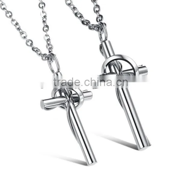 Titanium Steel Jewelry Wholesale Love Touching the Cross Titanium Steel Couples Necklaces With Pure Steel photo-2