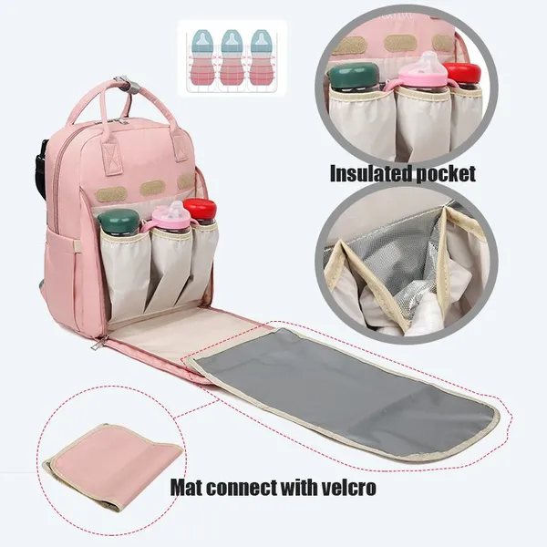 Baby Diaper Bag Double Layer Storage Bag Portable Quilted Puffer Polyester High-capacity go Out Zipper Pack Diaper Bag photo-4