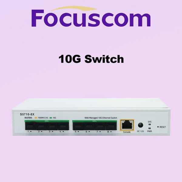 10G L3 Managed Fiber Switch, 8-разрядный 10G SFP+ высокопроизводительный стекабельный корпоративный сетевое коммутатор Focuscom S5720-8X