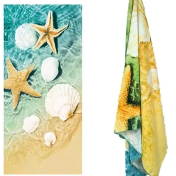 Polyester Beach Towel - Oversized Starfish and Seashell Coastal Ocean Print Towel for Swim, Pool, Vacation, and Bath