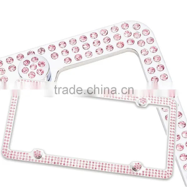 Row Rhinestones Metal License Plate Frame With HOT Pink BOWTIE Gift For Women photo-2
