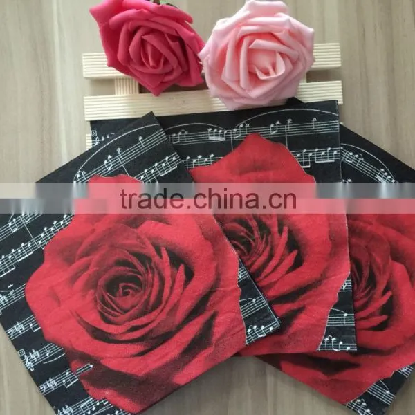 Virgin Wood Pulp 3ply Printed Paper Napkin Rose Printed Napkin photo-4
