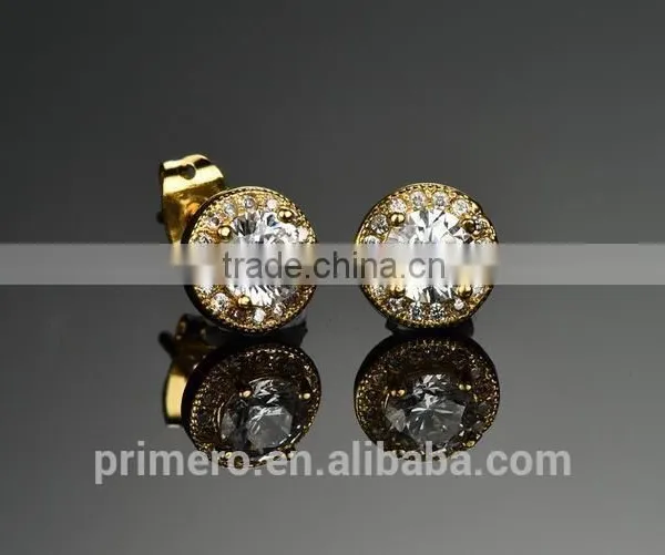 Round Design Real Gold Plated Fashion Jewelry Zircon Crystal Wedding Earrings photo-6