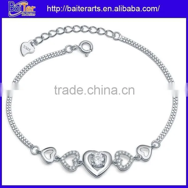 New 925 Sterling Silver White Diamond Tennis Heart Bracelet Cubic Zirconia Tennis Bracelet photo-3