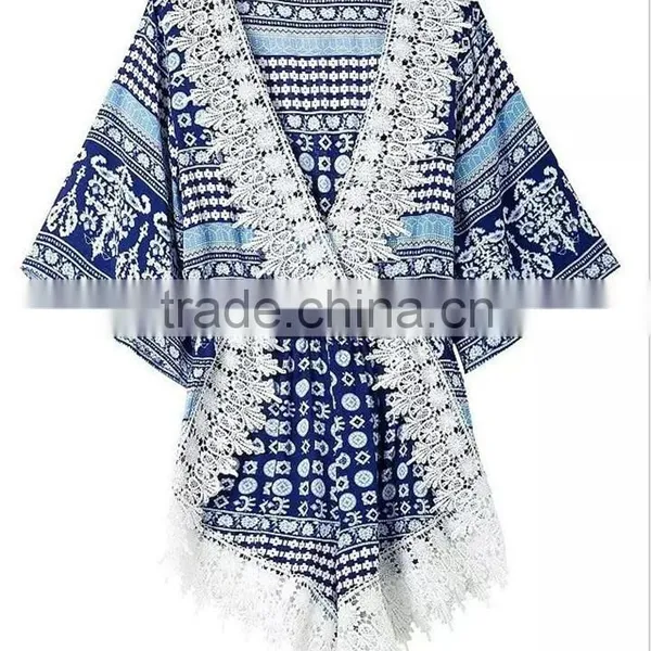 Wholesale Sexy Design Lace Trim Latest Design Beach Tunic photo-2