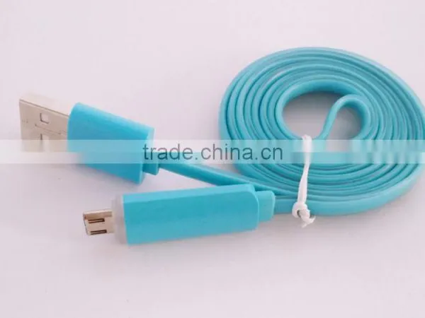 Flat Noodle Design Candy-colored Micro USB Cable With Led Light for Android Smart Phone photo-3