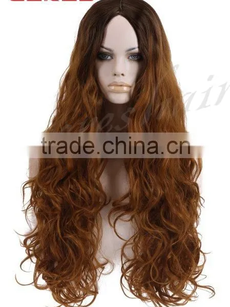 30inch Charming Women's Ombre Brown Long Curly Lace Front Wig Synthetic Hair photo-2