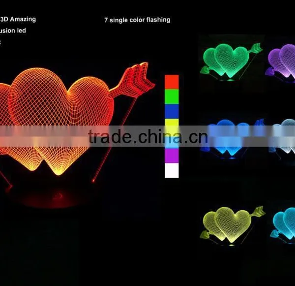 3D Optical Illusion Hearts Night Lamp Night Light 10 Colorful LEDs Ultra-thin Acrylic Light Panel AA Battery or DC 5V photo-2