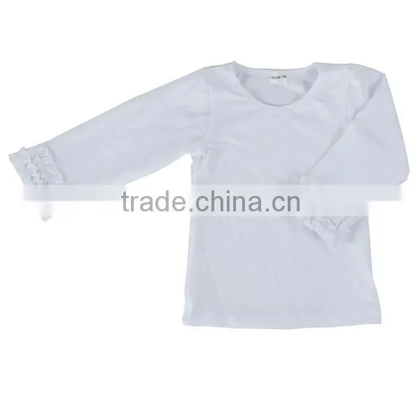 Wholesale 2016 Infant/toddler Baby Pure White/pink/grey/ivory Cotton Double Ruffle Girls Long Sleeves t Shirt photo-4