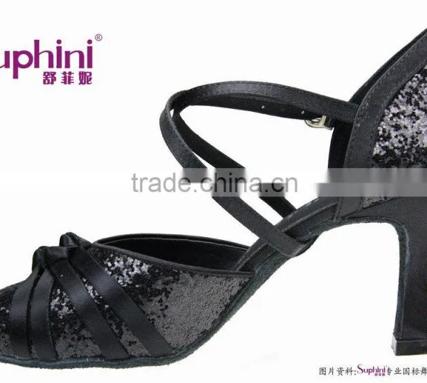 Suphini Glitter Black High Heels Women Ballroom Shoes Dance photo-2