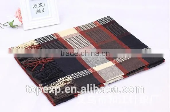 Unisex Knitted Check Tassels Acrylic Scarf photo-2