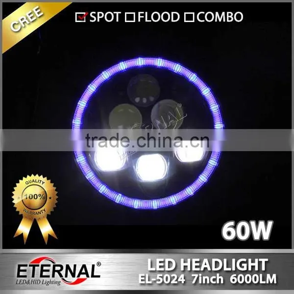 7in 60W Dual Sealed Beam Round LED Headlights for Jeep Wrangler Hummer CJ TJ JK Prewired Motorcycle With Halo Angle Eyes photo-6