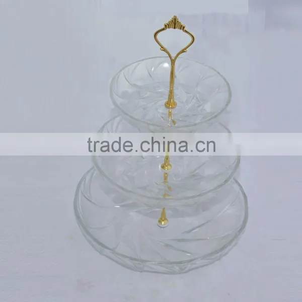 Deep Round Glass Plate Set With Golden Plating Metal Holder photo-2