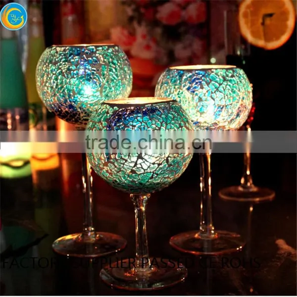 Mosaic Goblet Long Stem Glass Candlestick Holders photo-6