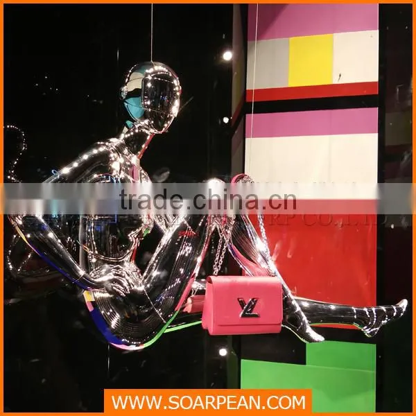 Glossy Golden Hanging Fiberglass Female Mannequin Window Display Props photo-3